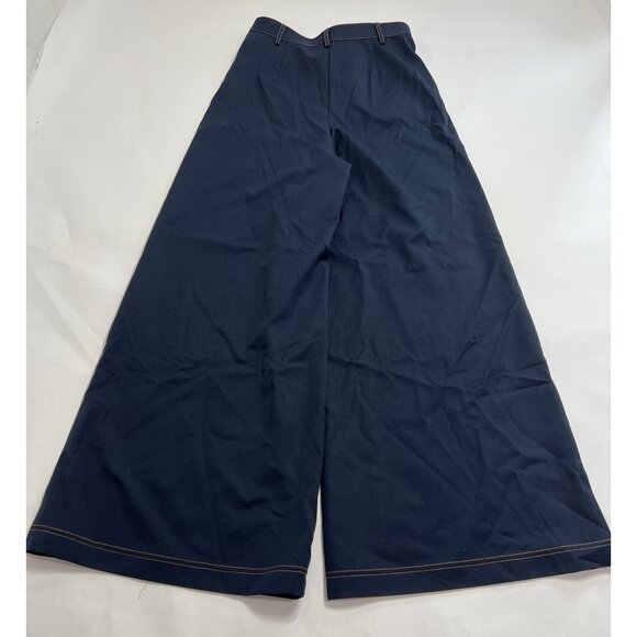 Lilysilk Denim-Inspired Wide Leg Wool Pants in Navy Blue - Picture 4 of 5